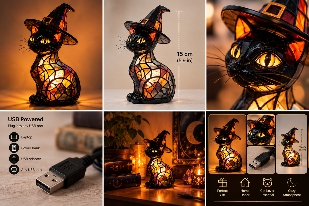 Mystic Witch Cat Lamp
