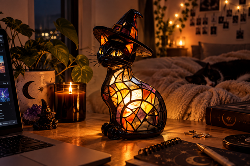Mystic Witch Cat Lamp