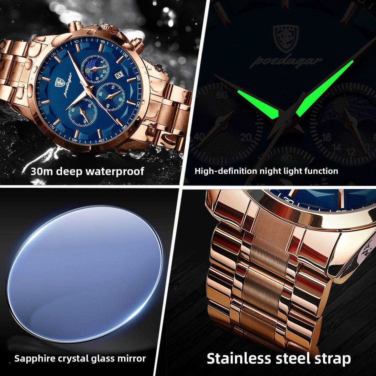 Mens Waterproof Multifunctional Quartz Watch